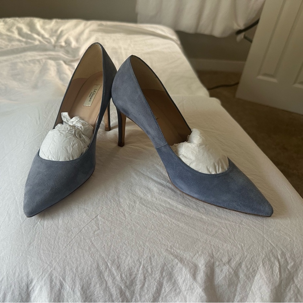LK Bennett Slate Blue Suede Heels